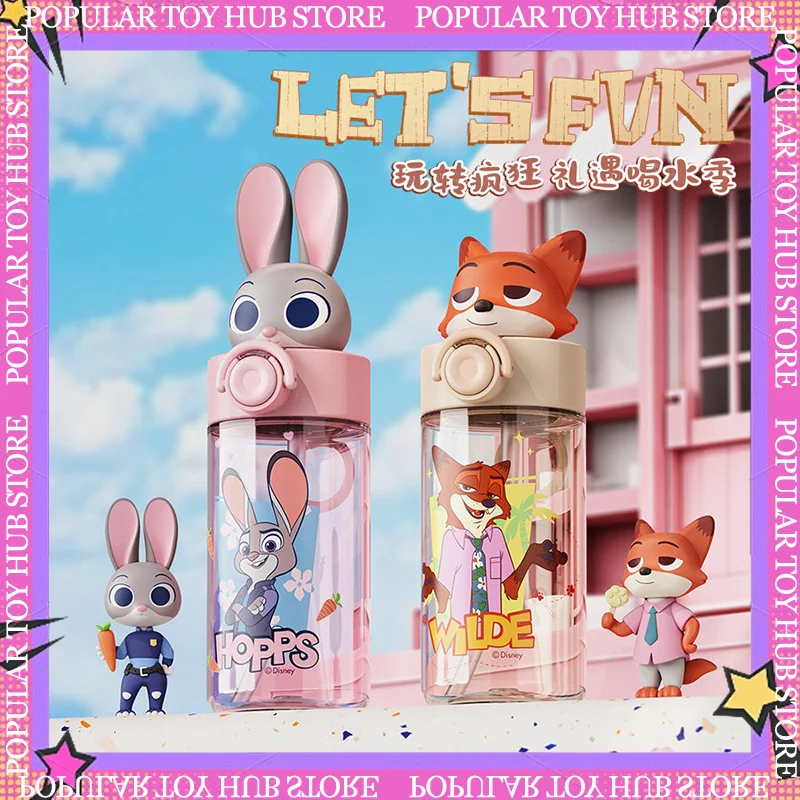 

In Stock Zootopia Judy Hopps Nick Wilde Tritan Plastic Water Bottle Kids Student School Portable Leakproof Straw Cup Gift