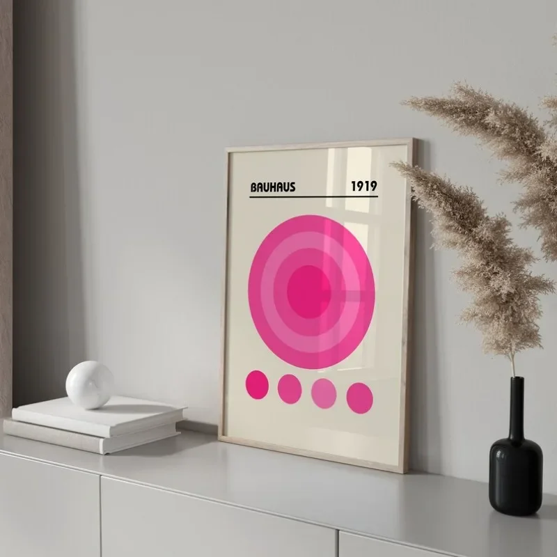 فن حائط باوهاوس الشمال مع طباعة تجريدية ، وردي فاتح ، قماش بيكاسوو ، بوهو ، معرض حديث ، ملصق غرفة المعيشة