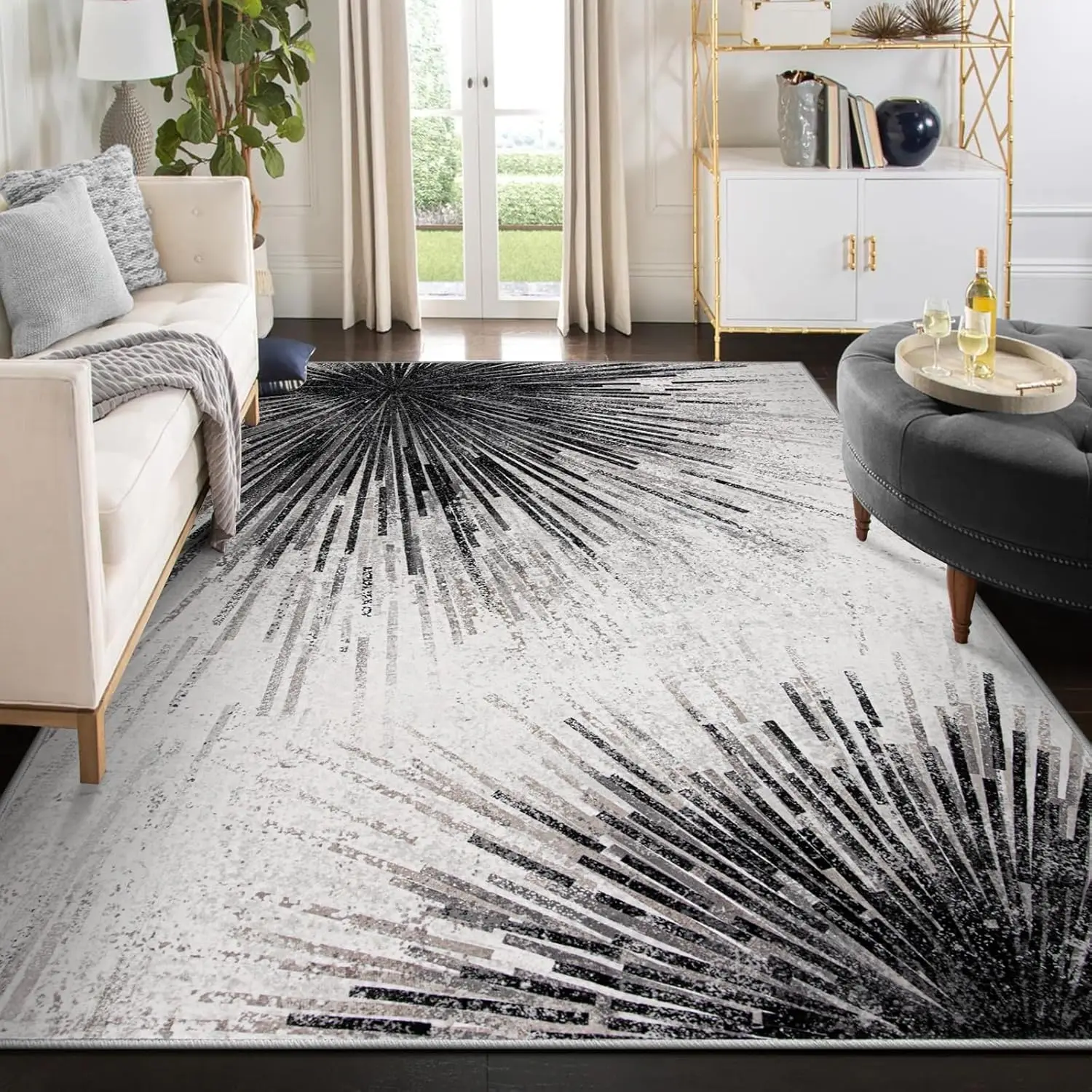 Modern Black Large Rugs for Living Room -Machine Washable Area Rugs Non-Slip Throw Stain Resistant Rugs for Dining Room,Abstract