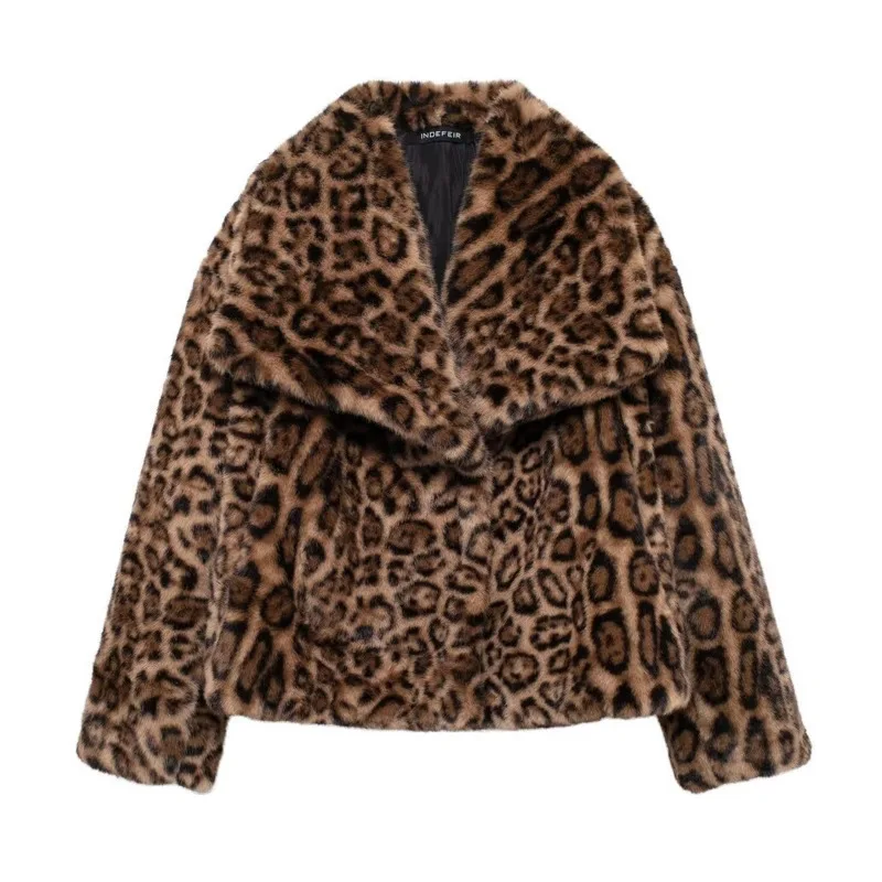 EAEOVNI 빈티지 겨울 레오파드 퍼 스플라이스 코트 여성 패션 라펠 대비 색상 스트리트웨어 재킷 2026 아우터웨어 의류
