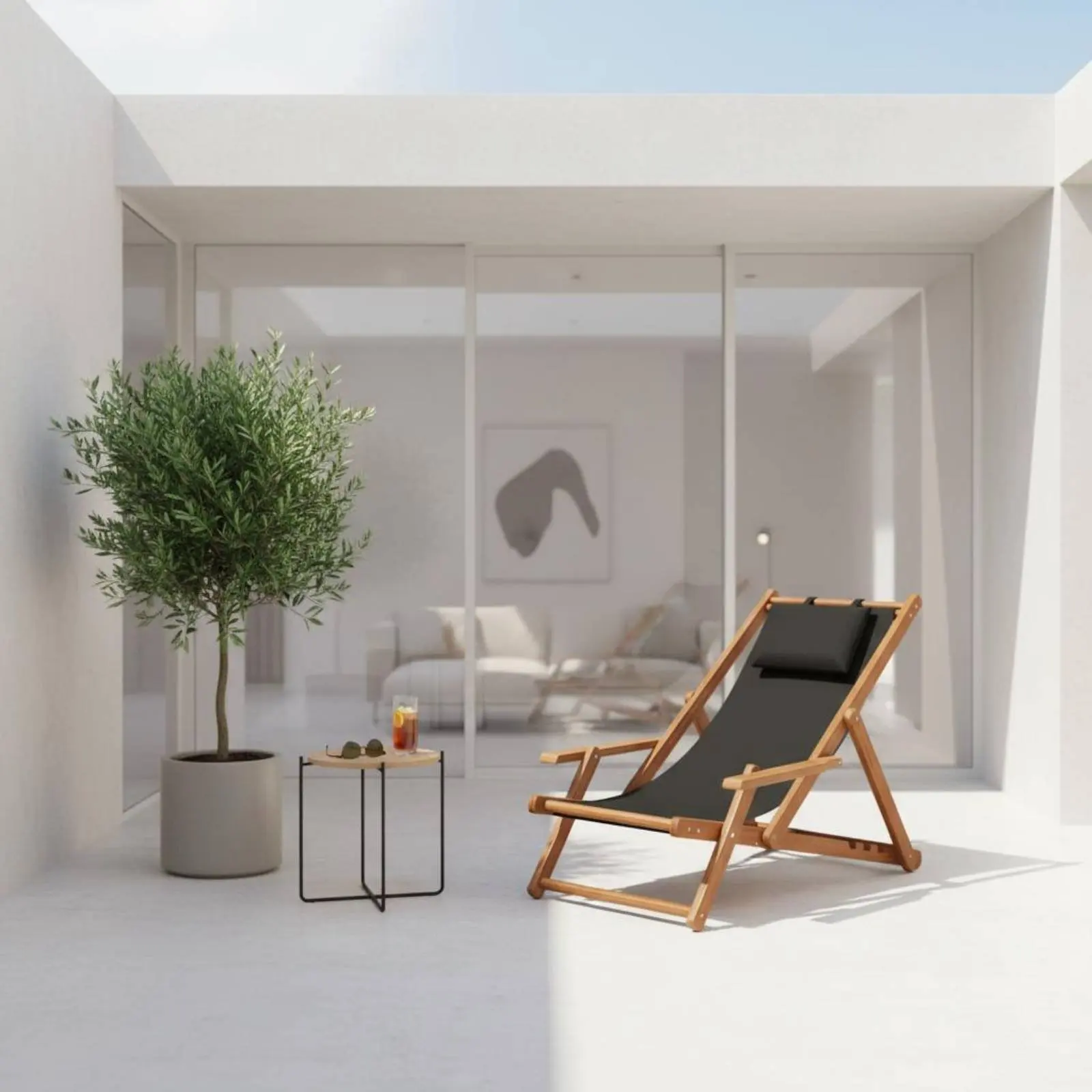 Canvas Beach Lounger Reclining Folding Patio Recliner Portable Patio Recliner Adjustable Recline Outdoor Furniture for Garden
