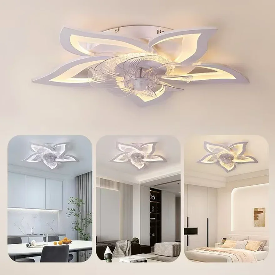 Modern ceiling fan with remote control LED light intelligent mute suitable for bedroom, living room, home decoration