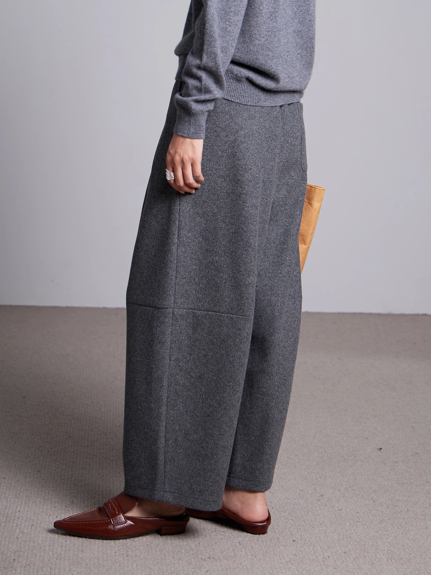 

Шерстяные шаровые брюки Wanda с высокой талией, свободные повседневные эластичные твидовые широкие брюки для женщин, зимние Thiened Commute Sle