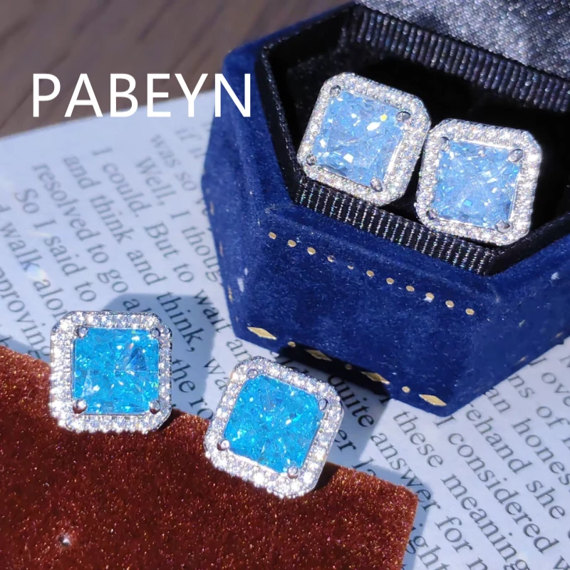 925 Sterling Silver Stylish Simple Ice Flower Cut Geometric Square Zircon Stud Earrings Anniversary Gift Ladies Daily Jewelry