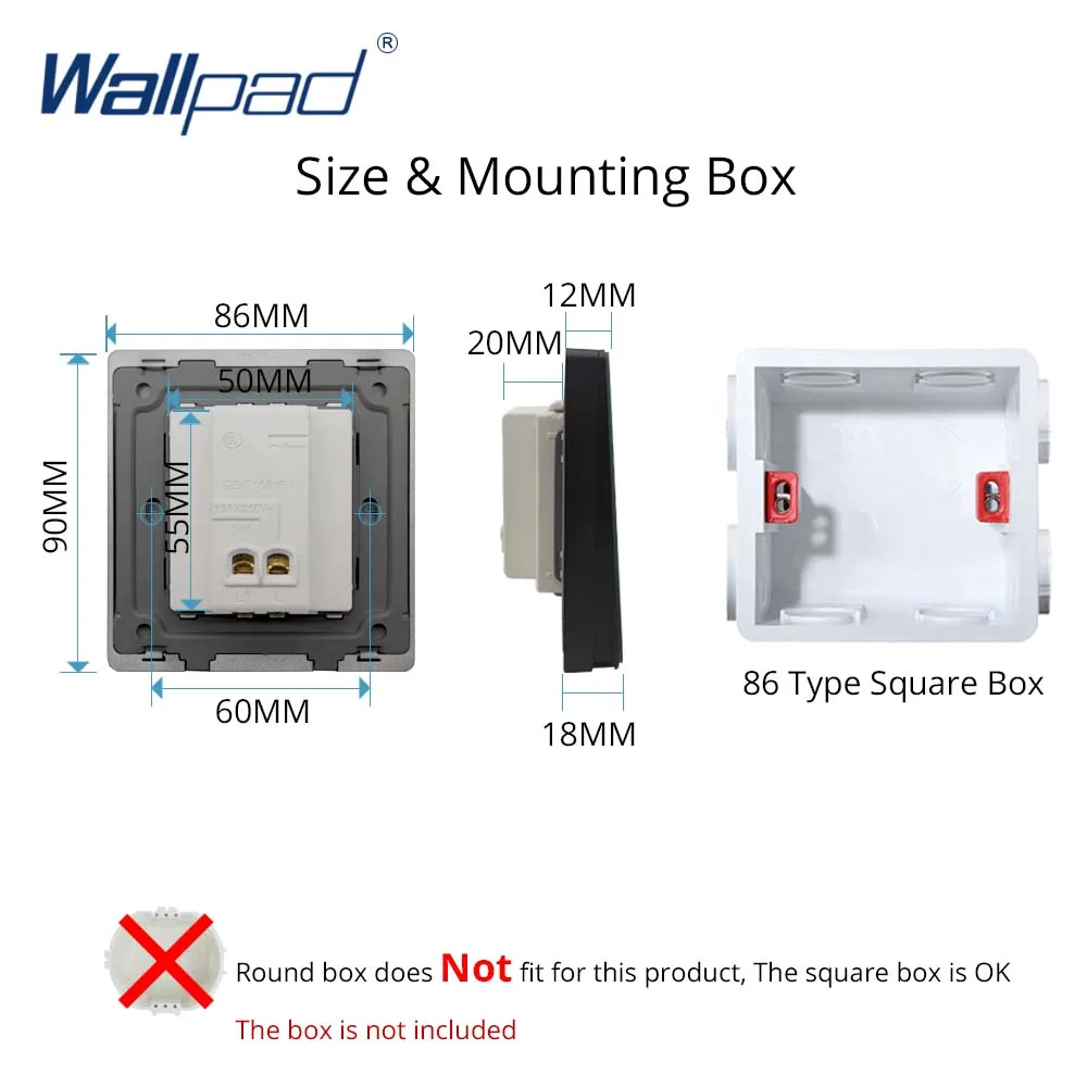 Wallpad Grey Glass Dual UK MF Socket With Type C USB Charge Port 5V 3.1A Dimmer Fan Switch 146*86MM