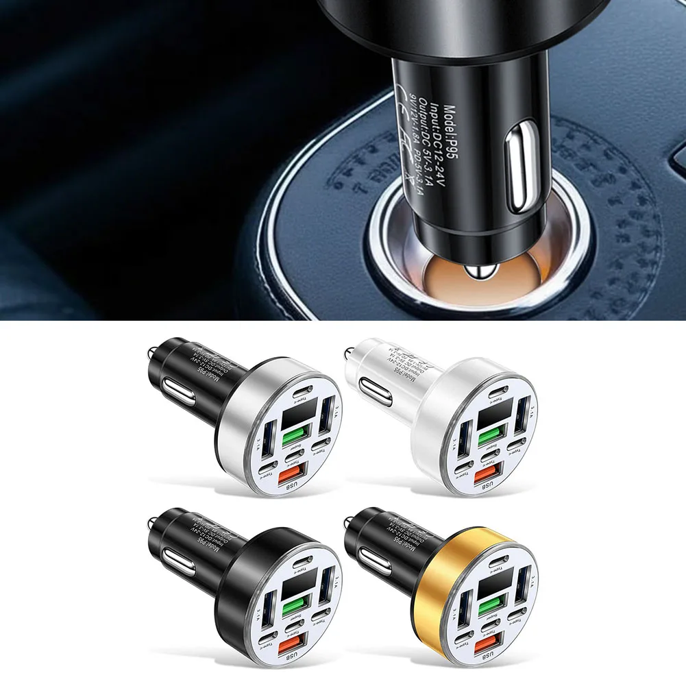 40W 8-In-1 USB Car Phone Charger Adapter Car Fast Charger Voltage DIgital Display 4USB + 4PD Black, White, Gold, Silver