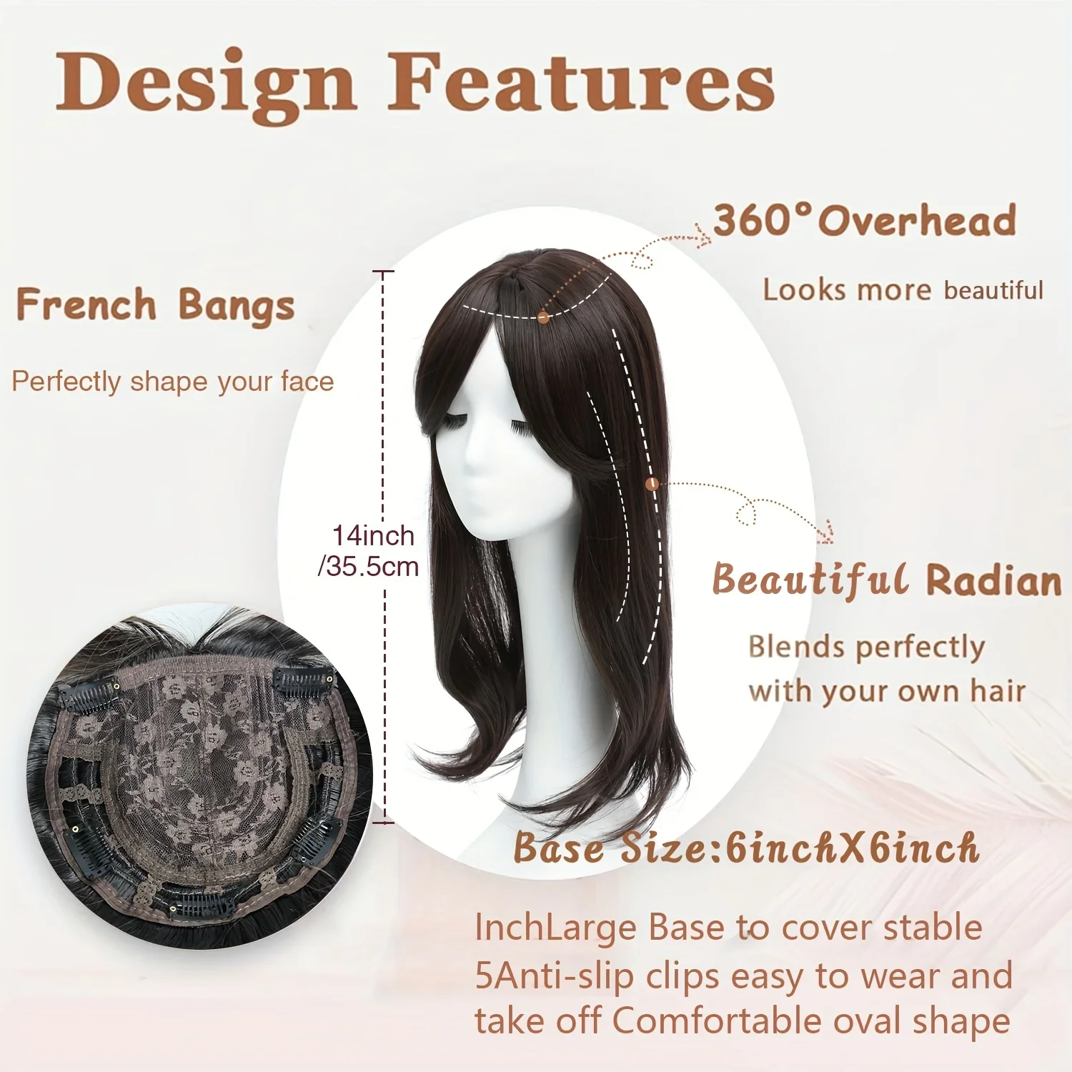 여성용 18인치 긴 직선 합성 헤어 토퍼 - 손쉬운 볼륨감과 매끄러운 블렌딩 헤어 피스