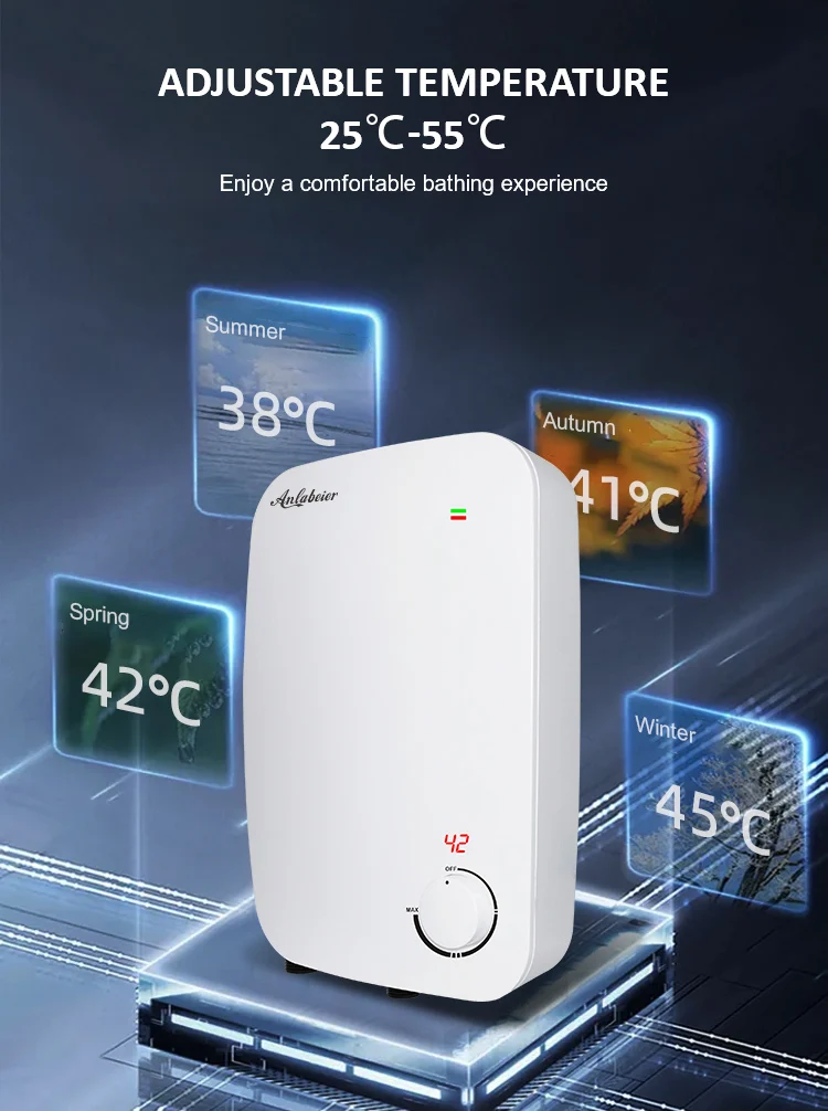 سخان مياه كهربائي بدون خزان للحمام من الفولاذ المقاوم للصدأ مناسب للمياه المالحة