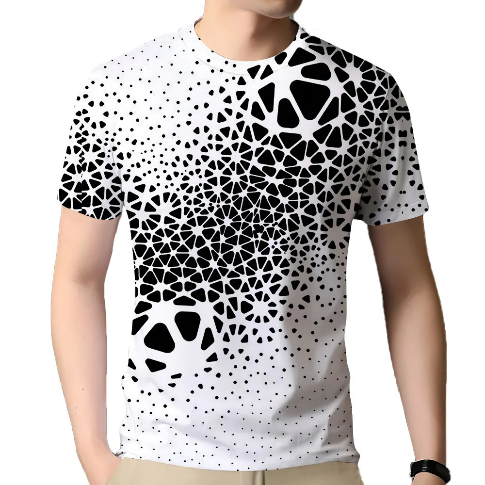 

Summer Men's Fashion Creative Abstract Pattern Outdoor Loose 3d Printing O Collar Short Sleeve Fun Personality Large Size Top