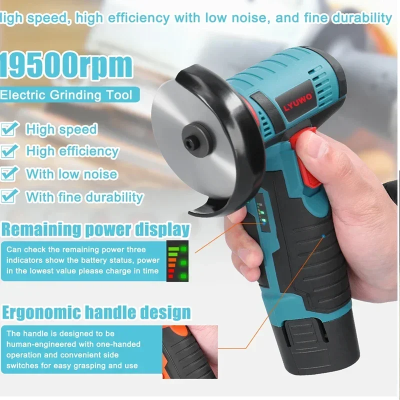 Mini Angle Grinder Brushless Cutter 12V Cordless Small Polishing Machine Cutting Portable Polisher Saw Blade Home DIY Power Tool