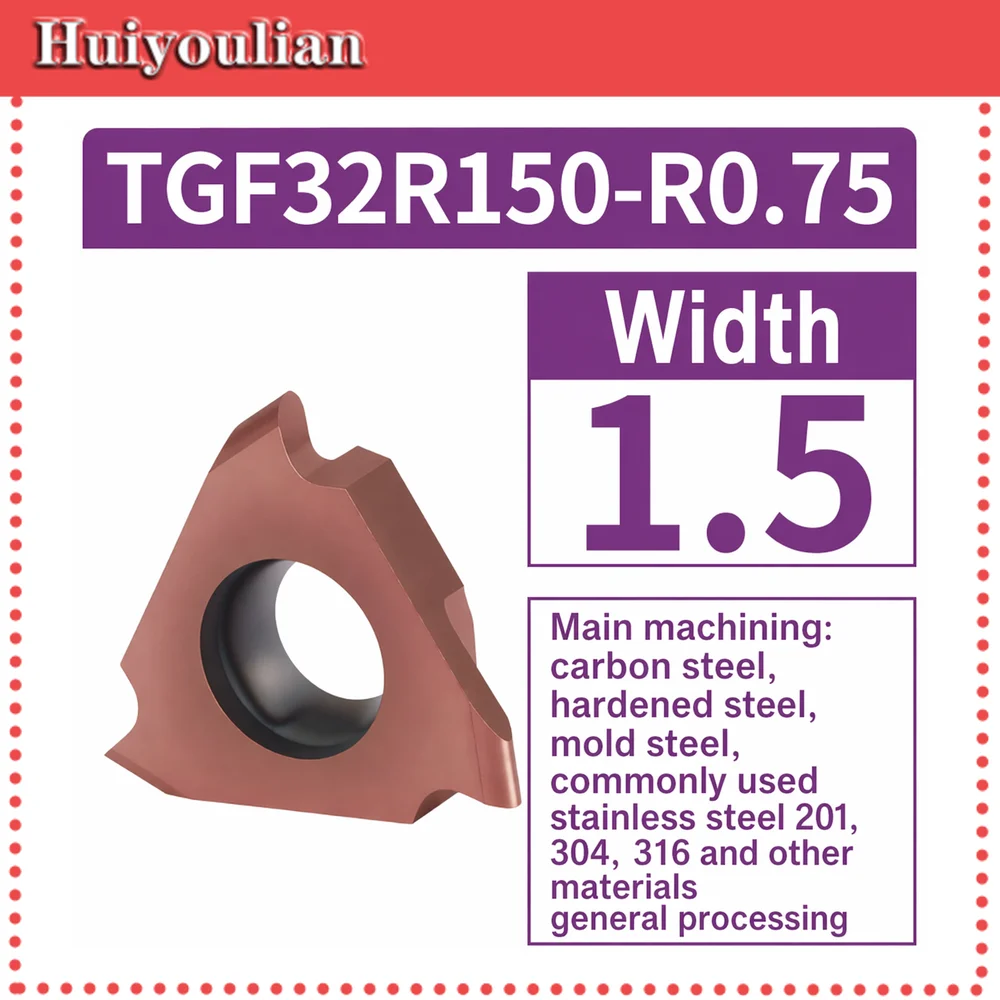 TGF32R150-R0.75 Carbide Grooving Insert Tangential Mount 1.5mm for Steel Stainless Steel General Machining