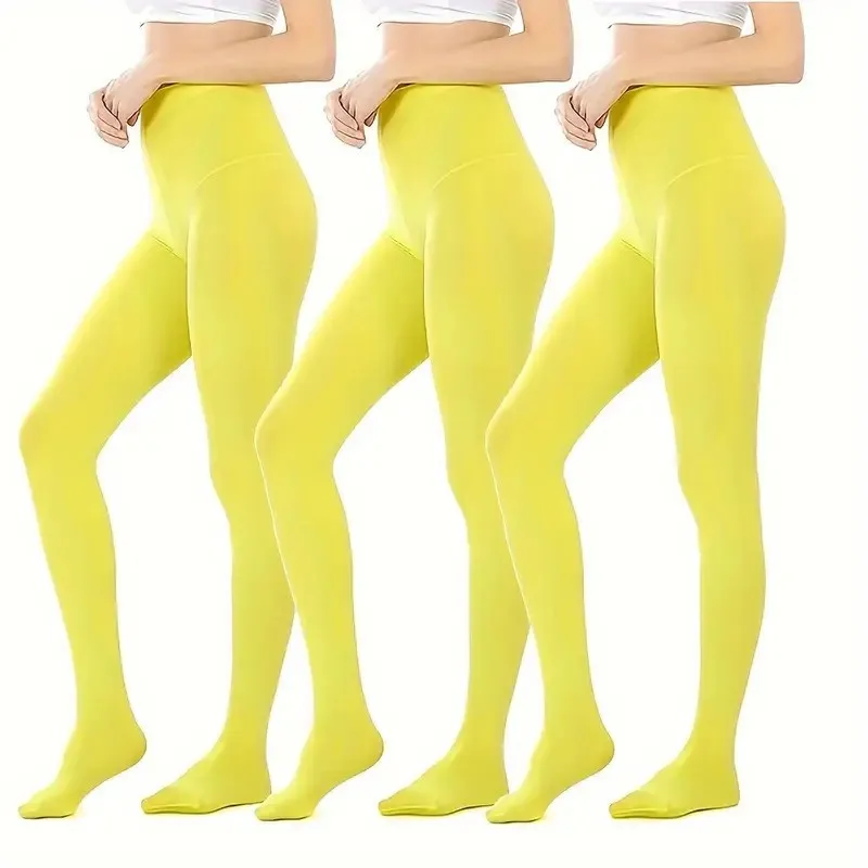 

3pcs Women Orange Pantyhose 40-52KG Girl Autumn Candy Color Yellow Green Leggings 100d Velvet Thickened Warm Pants Outer Wear