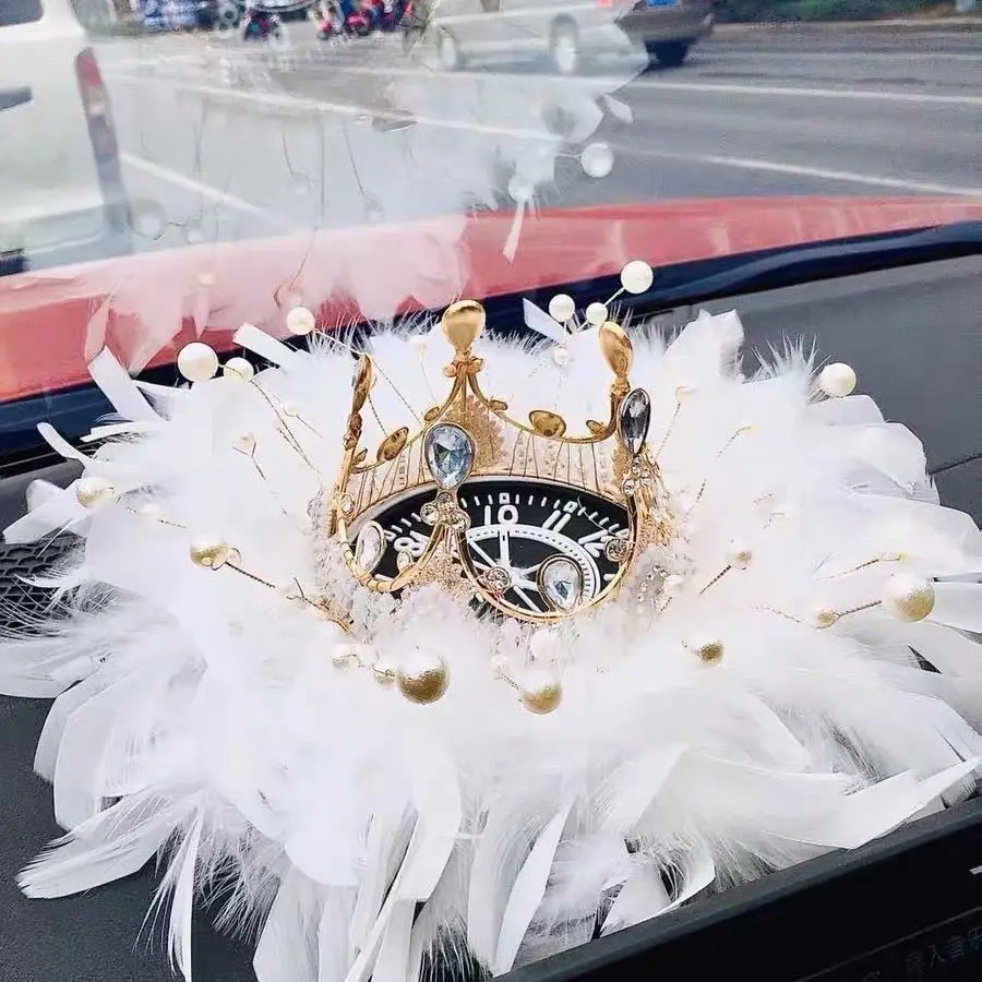 Car-carrying Ornaments Goddess Crown Light Luxury Center Console Small Fairy Jewelry Short Feather Decoration Supplies In The