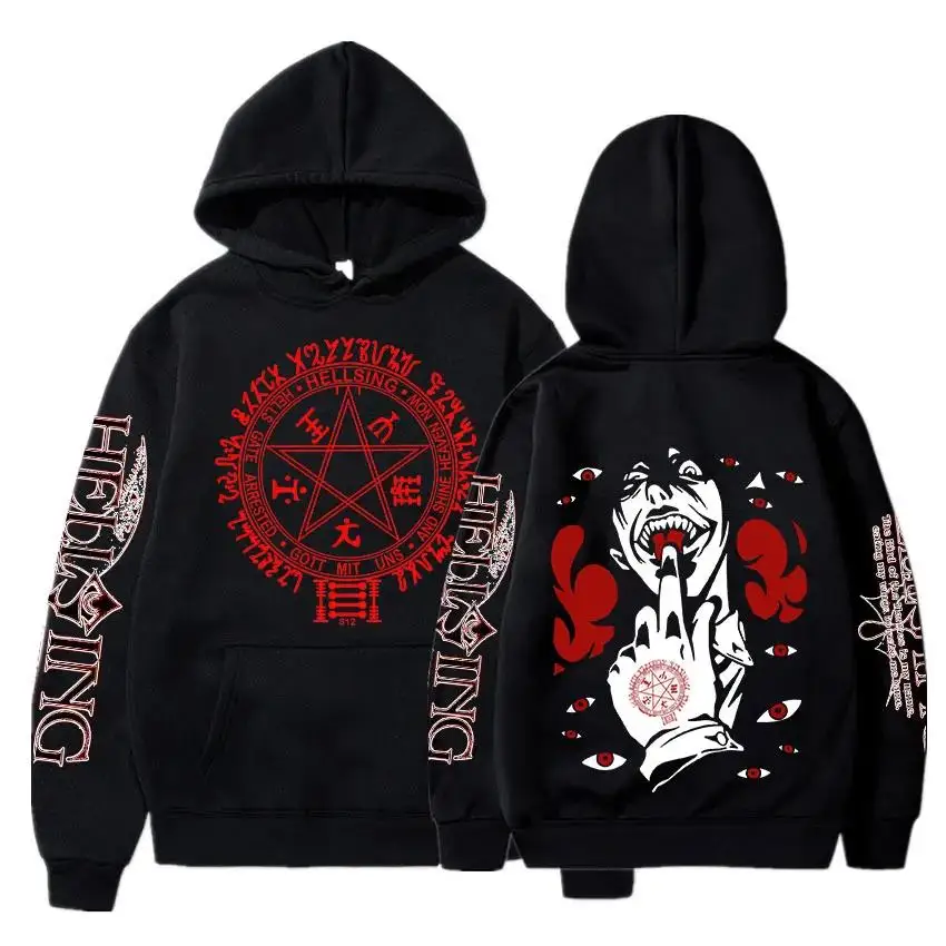 Anime Hellsing Hoodies Manga Print Men Women Long Sleeves Clothes Harajuku Hooded Streetwear Winter Fleece Sweatshirt Pullover