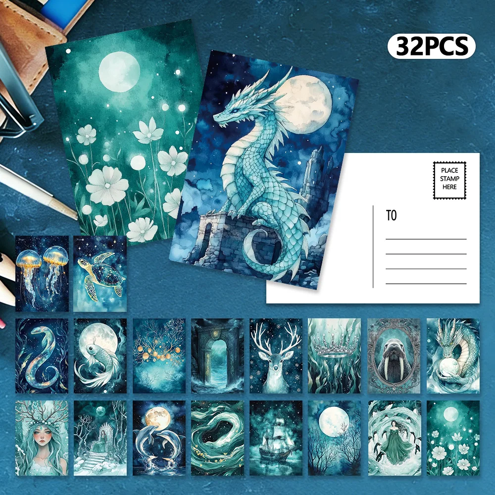 

32pcs, Deep Sea Fantasy postcards, indoor bedroom decoration,wall stickers,message cards, greeting cards,commemorative postcards