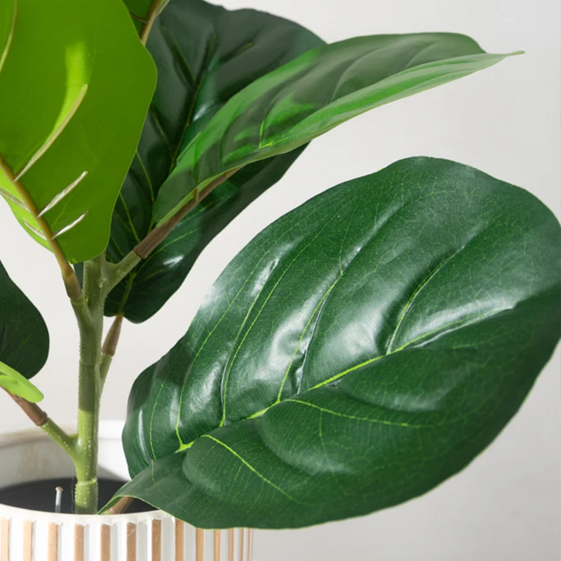 38cm Fake Ficus Tree Artificial Fiddle Leaves Tropical Banyan Plants Branch Plastic Fig Tree Foliage Faux Rubber for Home Office