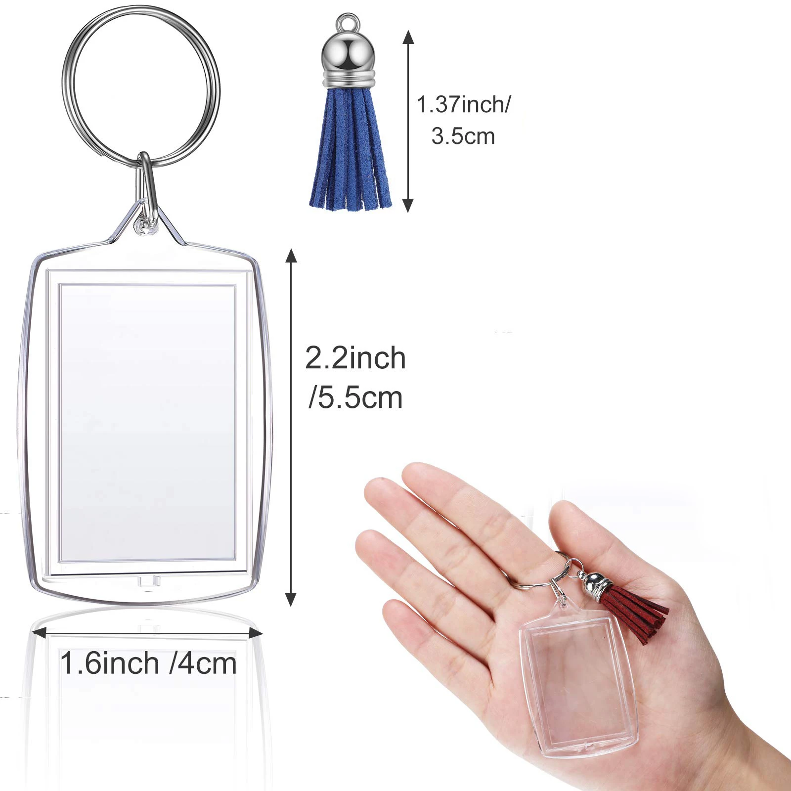 20/50pcs DIY Acrylic Photo Frame Keychain Snap-In Custom Insert Photo Acrylic Blank Keyring Clear Picture Keyring DIY Project