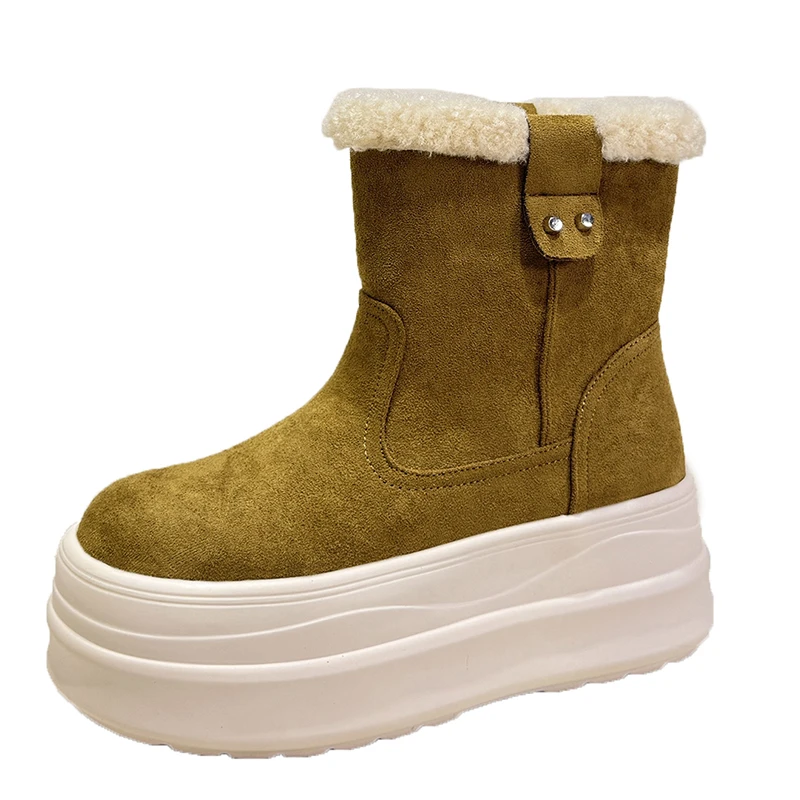 

Women Fur Ankle Boots Flats Platform Cotton Shoes Suede Leather Winter 2025 Fashion Trend Casual Walking Snow Boots Woman 7CM
