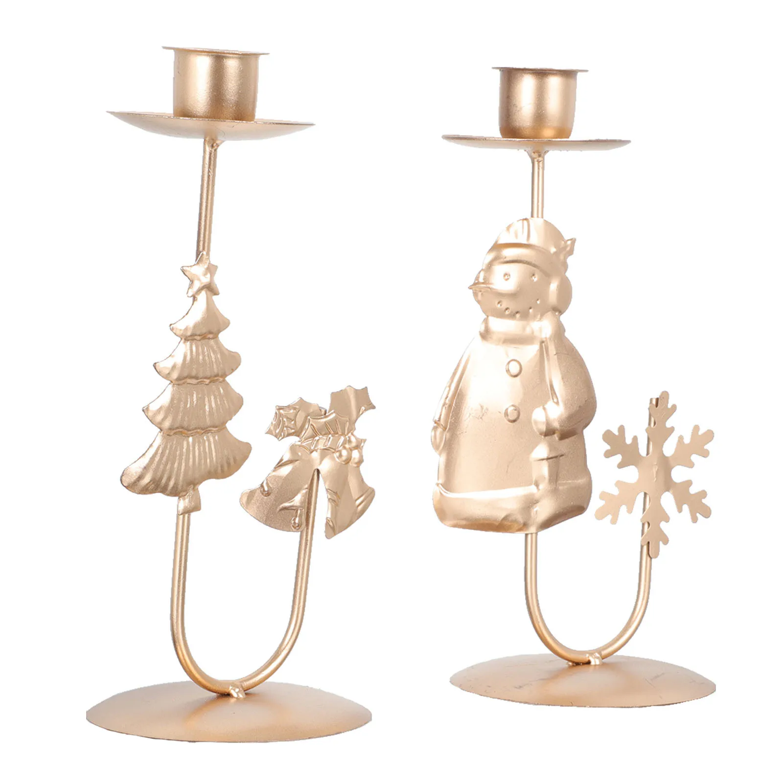 

2pcs Christmas Holder Iron Art Candlestick Retro Holiday Decor Rustic Winter Party Supplies Desktop Decoration