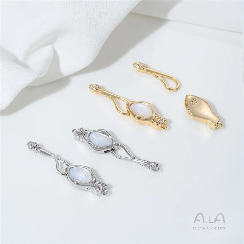K422 Mother-of-pearl Finished Buckle 14K Gold-plated Snake-shaped Fishhook Buckle Handmade Diy Jewelry Bracelet Accessory Buckle