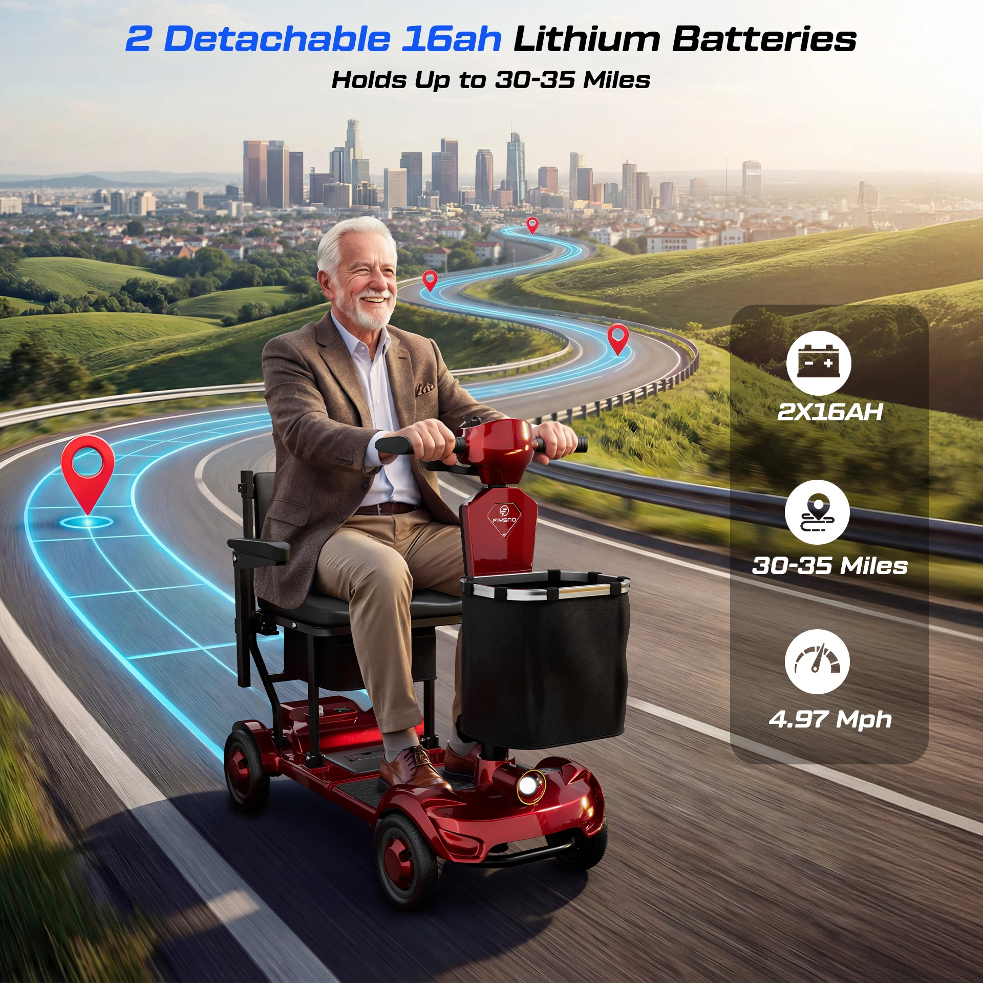 Jansno 4-wiel elektrische mobiliteits scooter voor volwassenen F1/F1Plus 24V 270W 20-40KM bereik Elektromagnetische rem Explosiebestendige banden, anti-tip achterwielen Lichtgewicht opvouwbare scooter