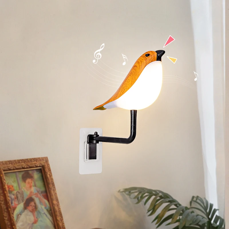 LED bird night light touch switch with sound rechargeable bedroom bedside lamp dimmable wall lamp aromatherapy carry light