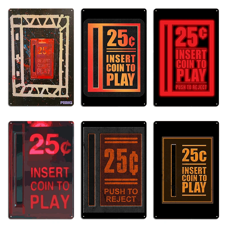 25 Cents Insert Coin To Play Video Game Console Quarter Change Dollar Metal Plaque Poster Designs Designing Wall Plaque