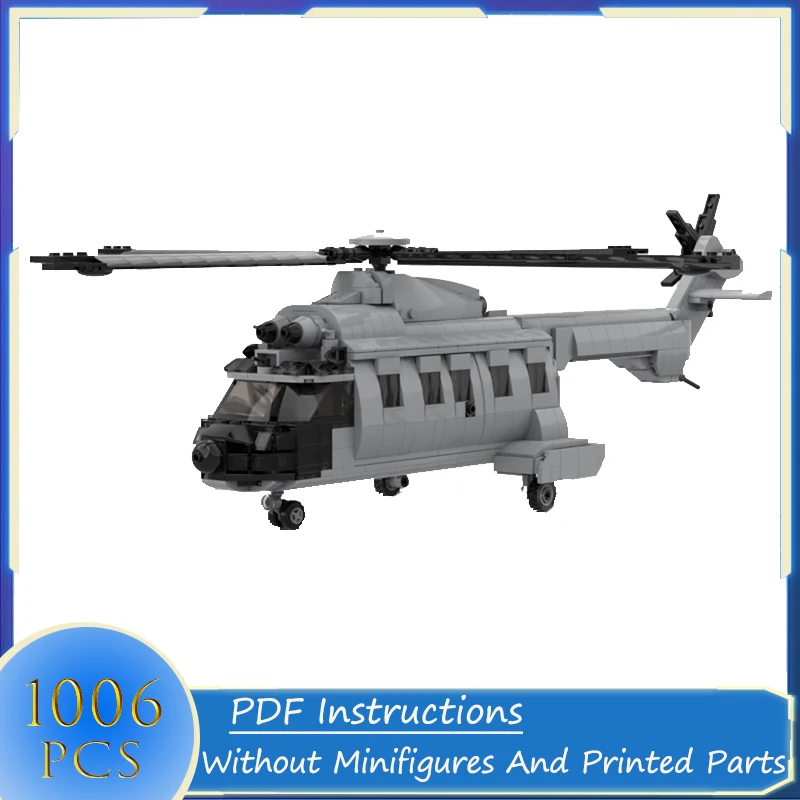 

New Military High-Tech Weapons AS332 Super Pumed Helicopters MOC Building Block Rescue Aircraft Model Brick Toys Gifts