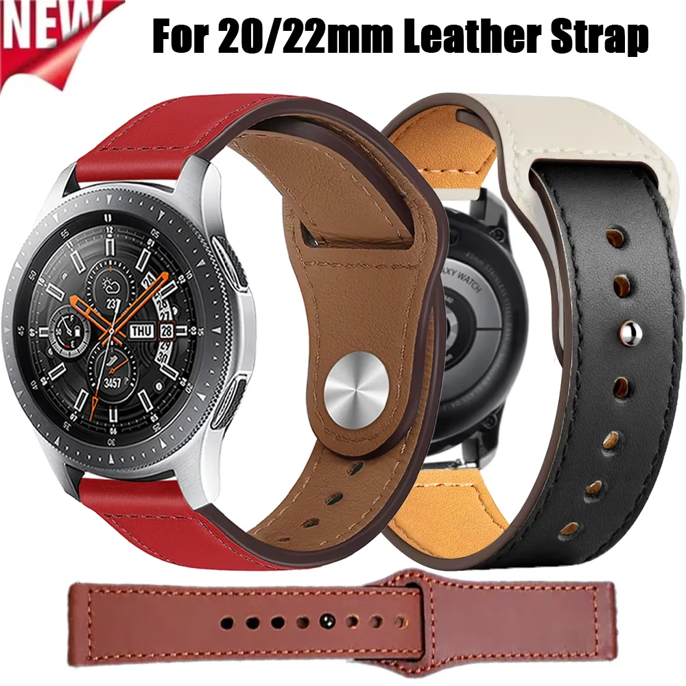 22mm 20mm Leather Strap for Samsu20/22mm Leather Strap For Samsung Galaxy Watch 7/6/5/4/3 Amazfit GTR4 Business Wristband Huawei