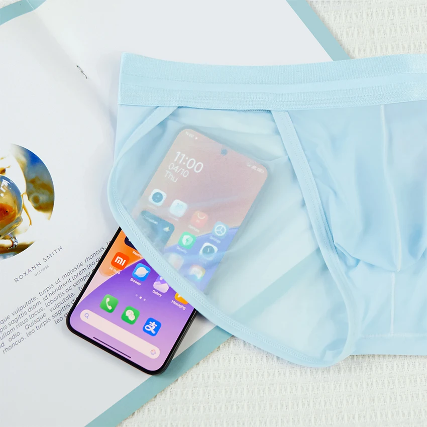 الحرير الجليد رقيقة جدا ملابس داخلية للرجال سلس تنفس سراويل مثير U الانتفاخ الحقيبة الرجال ملخصات سريعة الجافة شفافة السروال