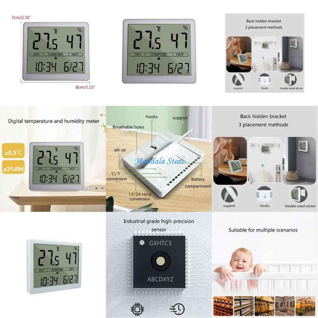 

U2JC Professional Digital Hygrometer Indoor Thermometer Room Humidity Gauge Calendar Clock Weather Stations