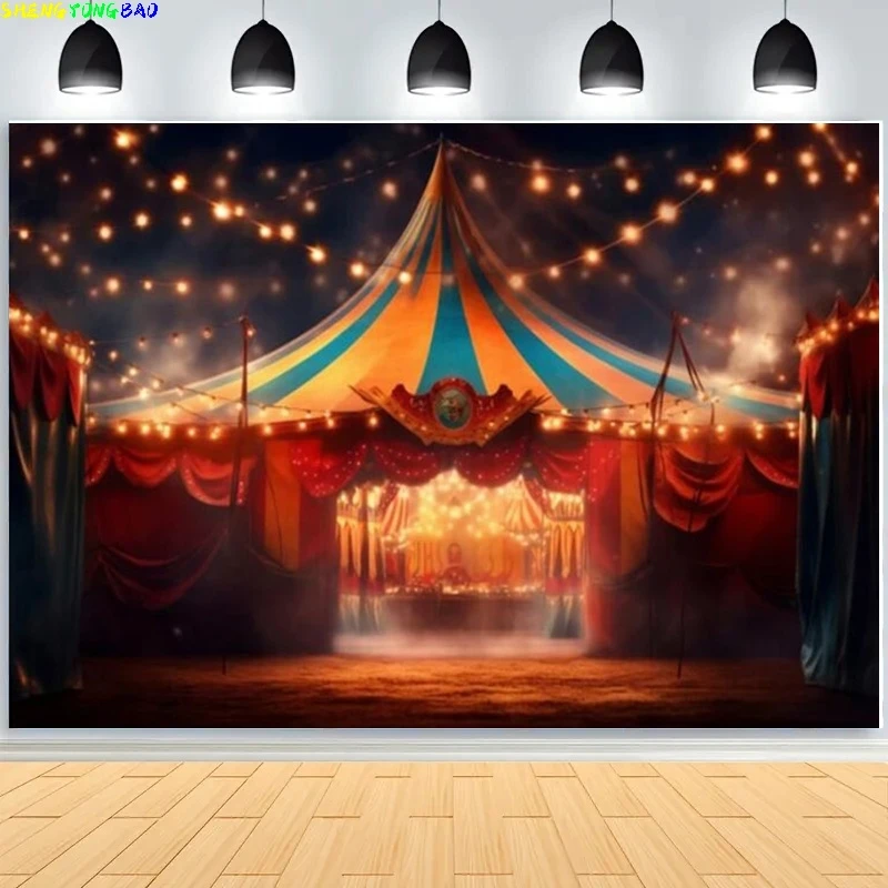 

Circus Animal Trainer And Acrobat,Carnival Show Photography Backdrops Stage Clown Acrobatics Background Photo Booth Prop MG-02