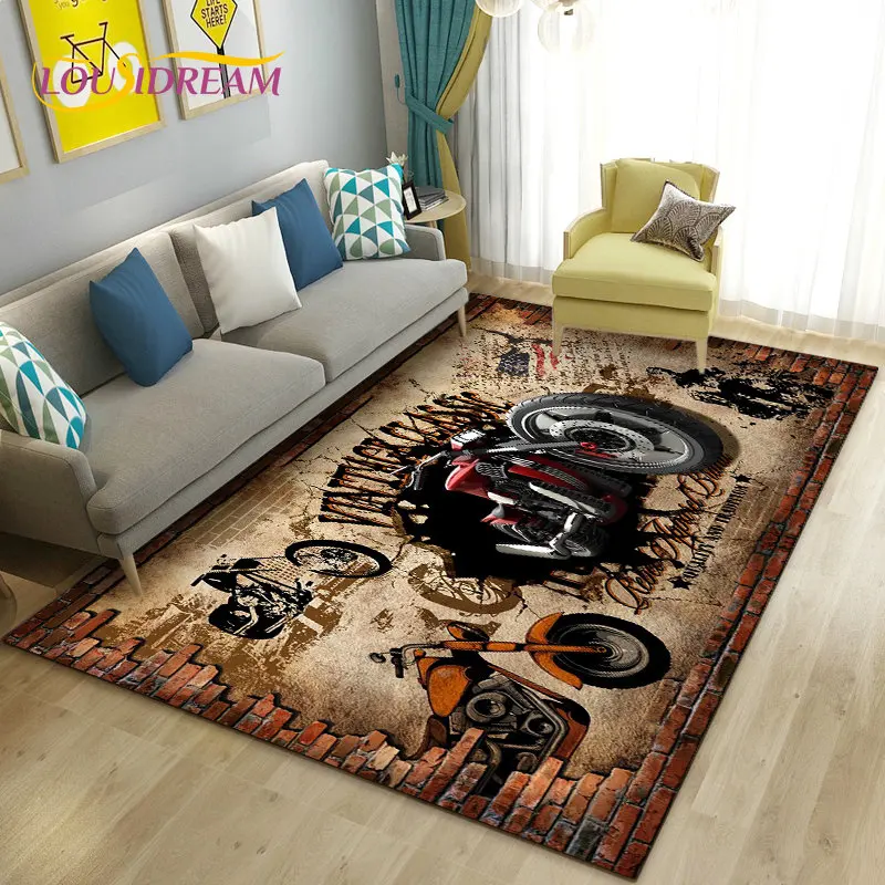3D винтажный большой ковер для мотоцикла в стиле ретро, ковер для гостиной, спальни, украшения дивана, Придверный коврик, кухонный нескользящий напольный коврик