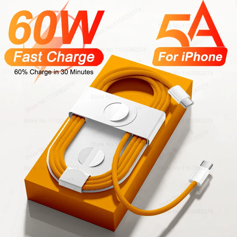 Official PD 60W Fast Charging USB C Cable For iPhone 16 15 14 13 17 Pro Max 17 Air Weaving Type-C Date Cable Charger Accessories