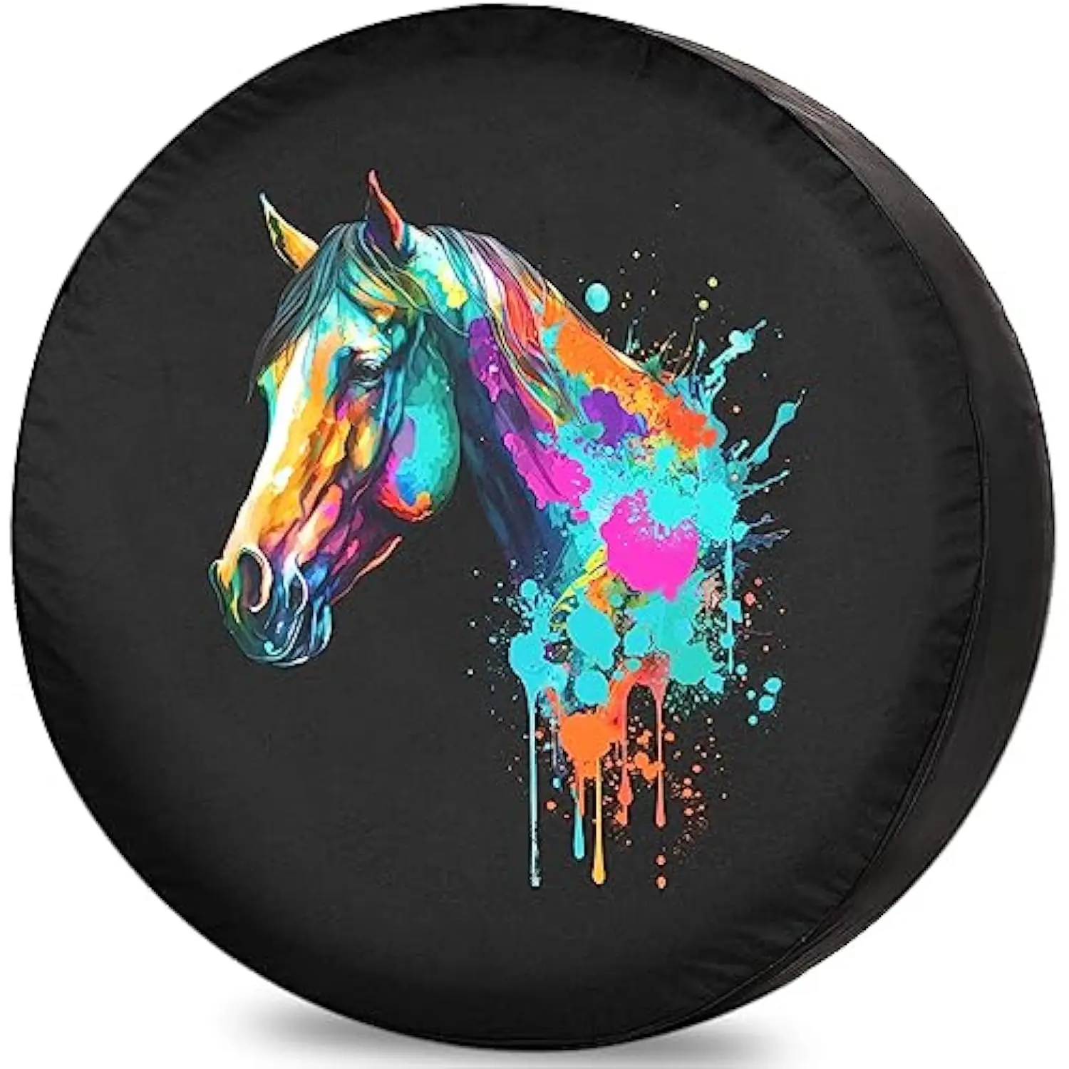 

Чехол для запасного колеса с акварельным рисунком «Голова лошади» и эффектом брызг, полиэстер, утолщенный, для автодомов, прицепов, кемперов, внедорожников