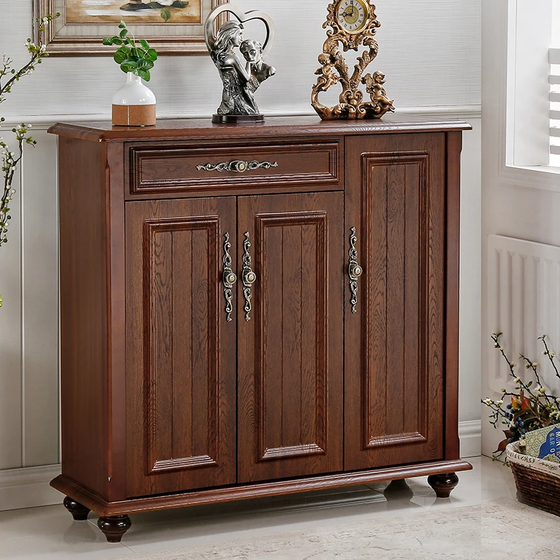 

American-style home shoe cabinet, home door indoor porch cabinet, modern simple solid wood frame, large-capacity storage locker