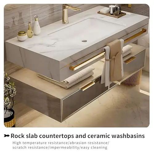 Luxury European Solid Cabinets for Modern Home and Hotel Smart Mirror Bathroom Vanity Washbasin From Luxury European Cabinets view 3