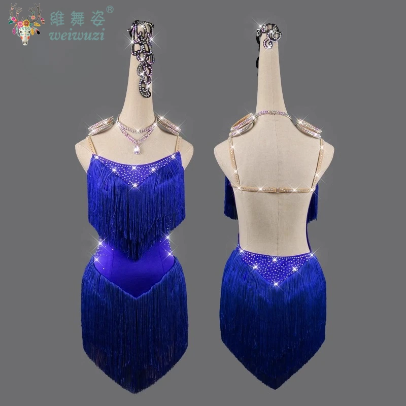 ชุดเต้นรำแบบละตินปรับแต่งระดับไฮเอนด์ชุดพู่ผู้ใหญ่และเด็กชาชา แซมบ้า รุมบาการแข่งขันเสื้อผ้าเวที