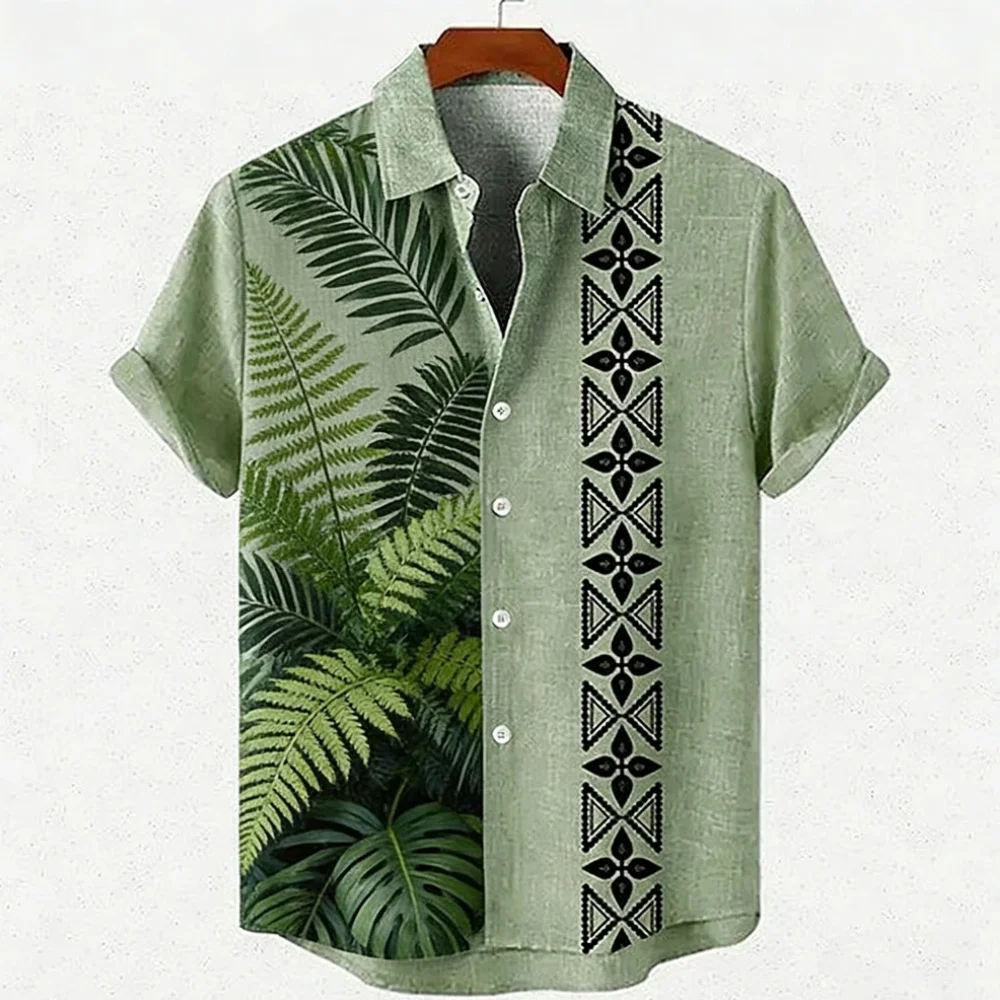 

2026 Summer New Men's Short-Sleeved Shirt Ethnic Vintage Pattern 3D Print Casual Loose Fashionable Tops Simple Men's Clothing