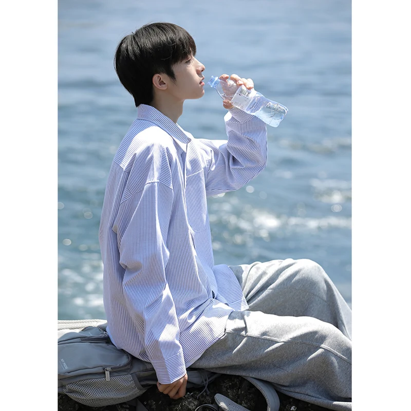 

y Мужская длинная све в полоску в стиле барокко, модная повседневная свободная посадка, осенний сезон, молодежный тренд, на водной основе