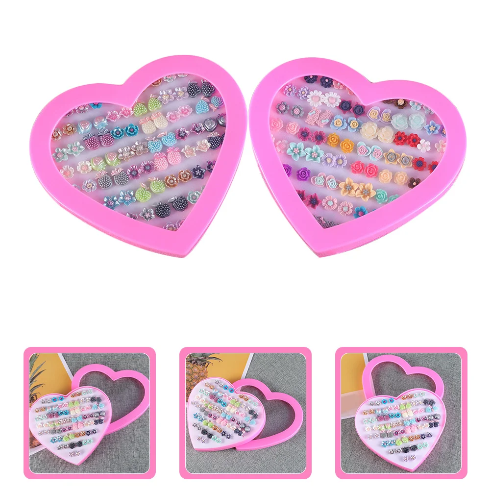 

2 Boxes Ear Stud Earrings Set Cartoon Design Lightweight Comfortable Party Wedding Birthday Earrings Jewelry Ear Decoration