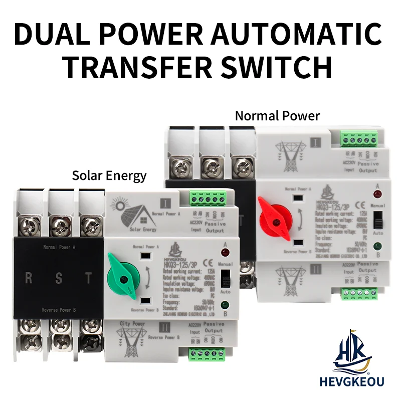 ATS 400V 125A 3P Automatic Transfer Switch DIN Rail Dual Power Changeover for Solar City Power Generator Uninterrupted