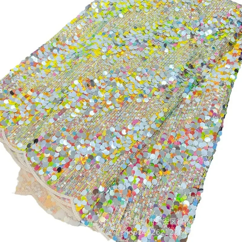 Shiny 18mm Fish Scale Sequin Embroidery Lace Fabric for Wedding Dresses and Fashion Performance Costumes Designer Fabric