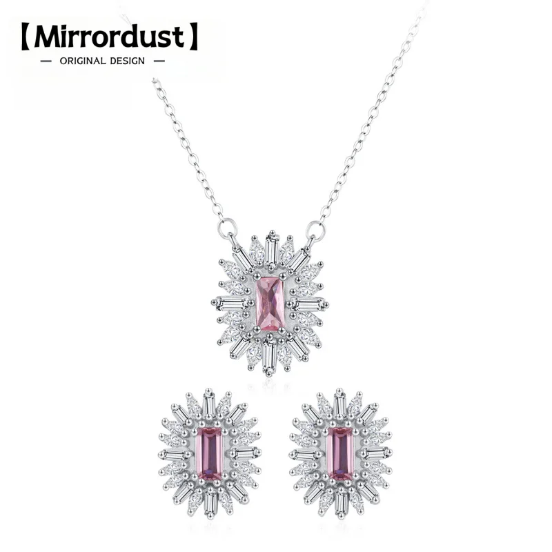 

【Mirrordust】Модные роскошные серьги из серебра 925 пробы, романтические нежные розовые серьги серии, ожерелье, комплекты ювелирных изделий, подарок на день Святого Валентина