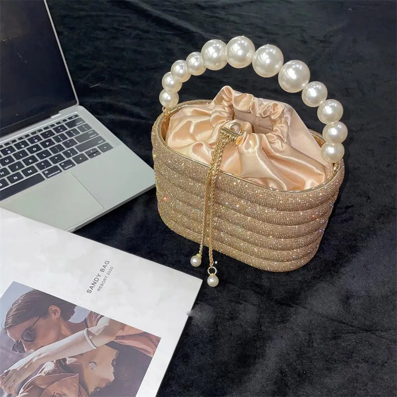 Luxury Evening Purses Bags For Women Dazzling Pearl Beads Chain Crossbody Bag Dinner Party Clutch 2024 Fasion Designer Handbags