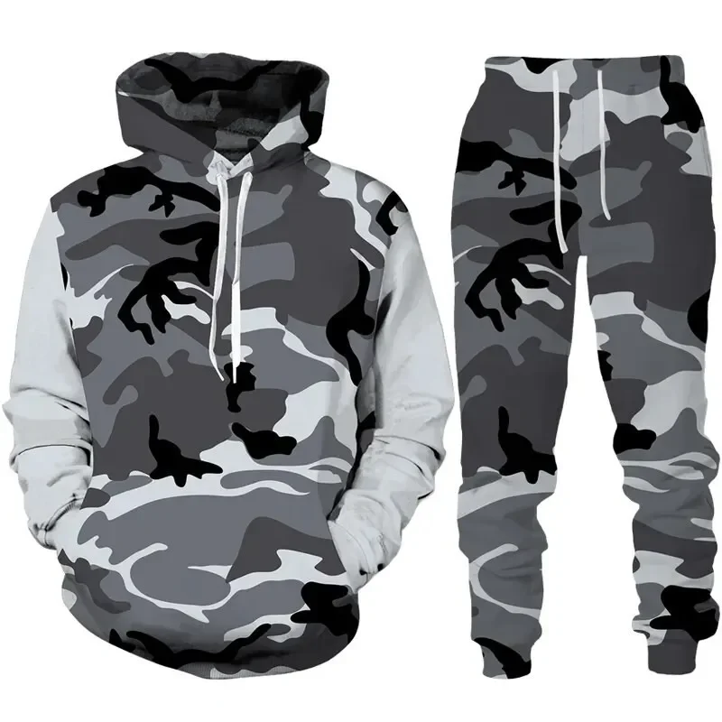 Camouflage Hoodie 3D Print Tracksuit Set Man Hoodie + Pants 2pcs Set Outdoor Fitness Sportswear Casual Men\'s sportswear clothing