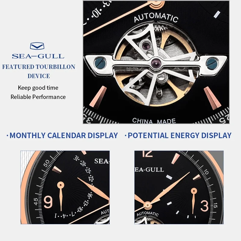 seagull Watch men wrist mechanical Automatic watch Multi -function calendar energy display customs free shipping products 327