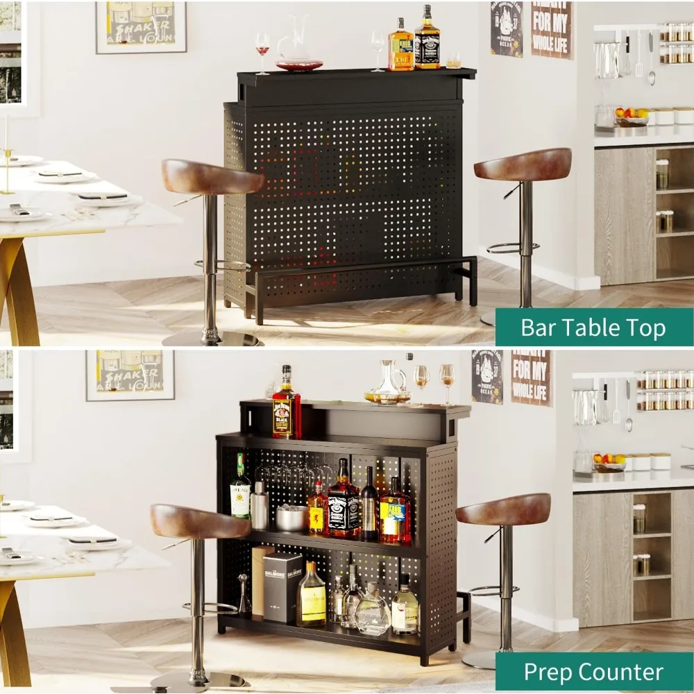 Mini Família Bar Unidade com Música Sensing Luzes LED, Álcool e Café Rack, Pólo Alto, Desktop Álcool Armazenamento Rack