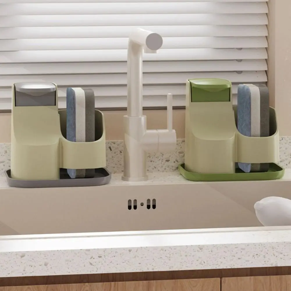 

2-in-1 Hand Soap Dispenser with Sponge Wipe Leak-Proof Manual Press Soap Box Cleaning Tool Practical Dual Soap Dispenser