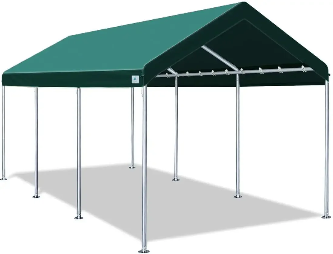 

10x20 ft Heavy Duty Carport Potable Car Canopy Garage Party Tent Boat Shelter, Adjustable Height from 9.5 ft to 11 ft, Green